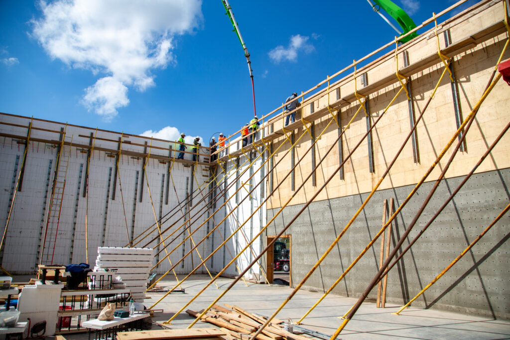 ICF tall wall and hardwall installation with bracing